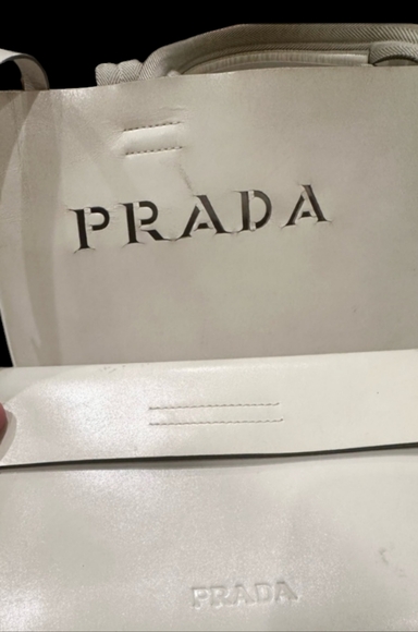 PRADA leather tote w/detachable pouch in Off white-cream color Pre-loved EUC - Picture 2 of 8